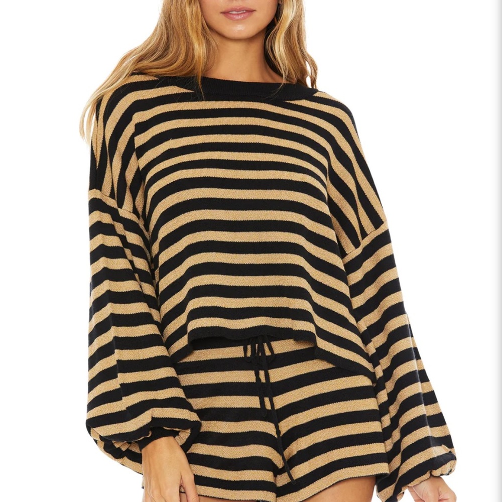 Beach Riot Ava NWT Coverup Top Only Gold and Black XL